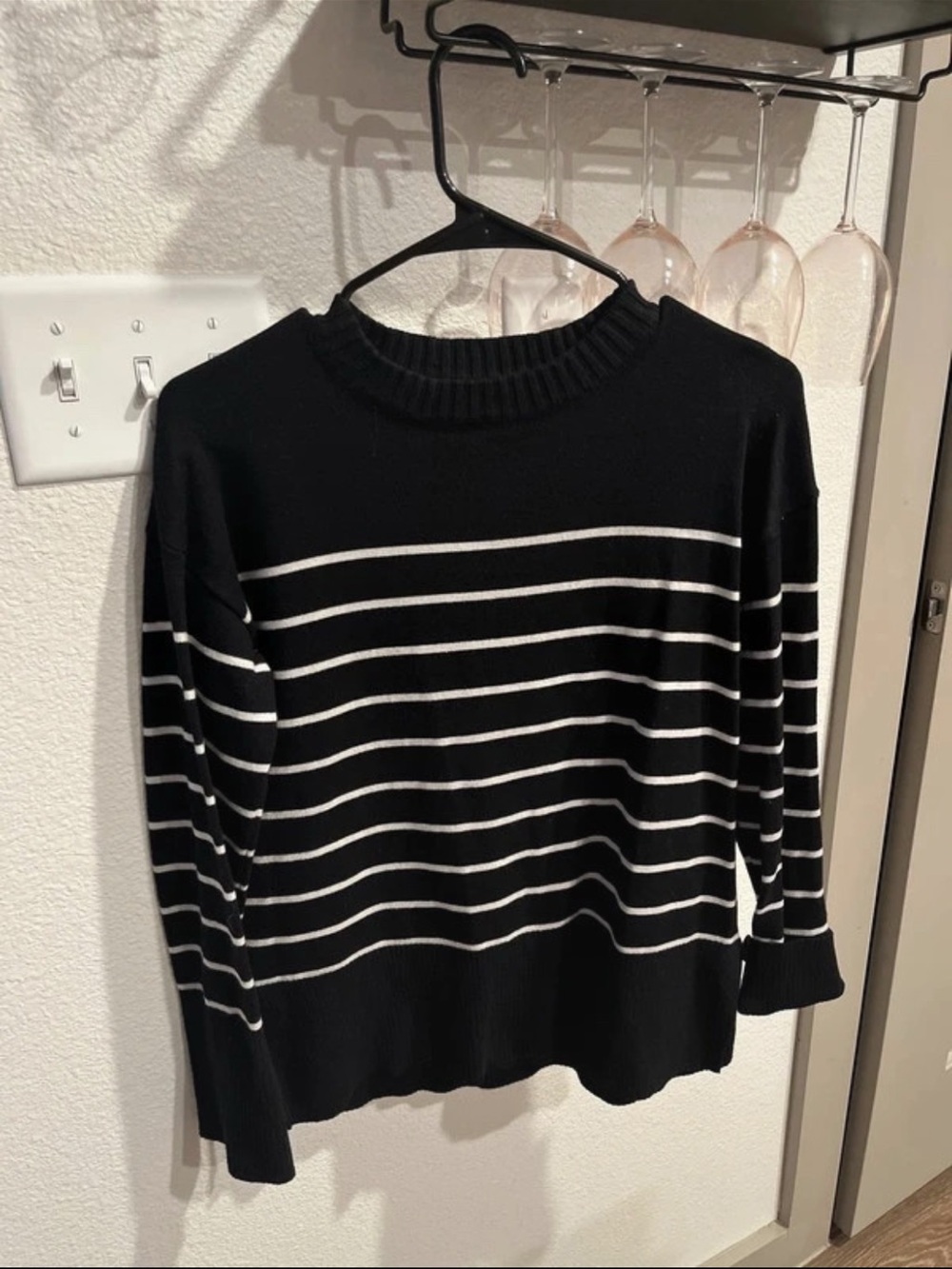 SHEIN Black Crewneck Sweater with White Stripes
